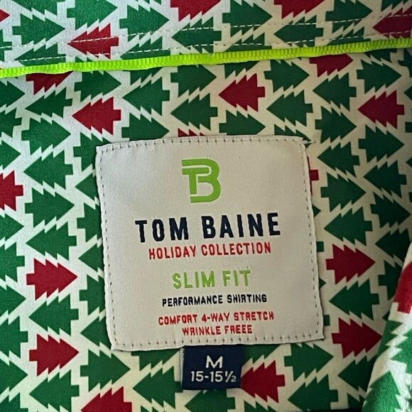 TOM BAINE Slim Fit Holiday Collection Button Down Dress Shirt Hunter Med NWT - Picture 10 of 16